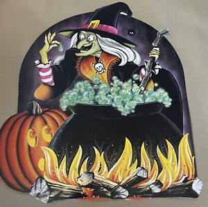 Vintage Beistle Witch Cauldron Halloween Die Cut Double Sided 1983