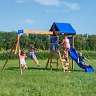 Kids Outdoor Cedar Wood Swing Set Play Set W/ Clubhouse Slide Rock Wall Ladder