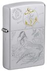 Zippo Anne Stokes Engraved Mermaid and Ship Lighter, Satin Chrome NEW IN BOX