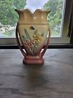 Hull Pottery Double Iris, Double Handle Vase  Pink, Tan & Pastels 406-8 1/2