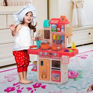 Kids Kitchen Play Set W/42 Pcs Cooking Toy Accessories,Light,Sound,Cookwares