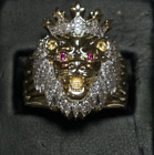 (RI4) 14k Yellow Gold Men's Lion's Head Ring (.40 CTW) Size 8.75 (15.5 Grams)