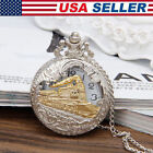 US Vintage Mens Quartz Analog Mechanical Pocket Watch Luxury Pendant Chain Gift