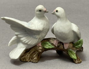 Miniature Vintage Lefton Porcelain Doves sitting on a branch 00754 Hand Painted