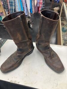 Vintage Frye Brown Leather Harness Motorcycle Full Side Zipper Boots 12 D USA