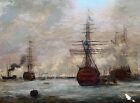 Antique Painting Original Flemish 19th Maritime Landscape Boats at Sea