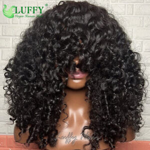 Curly Human Hair 13x6 Lace Front Wig With Bangs Brazilian Hair HD Full Lace Wigs
