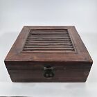Wooden Box w/ Louvered Hinged Lid & Handles Rustic Country Craft Storage 11 3/4