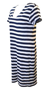 Theory 100% Linen Dress Stripe T Shirt Nautical Stretch Lined Blue White Women M