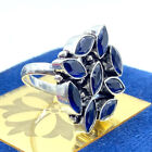 925 Sterling Silver Blue Tanzanite Gemstone Jewelry Flower Adjustable Ring