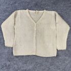 Vintage LL Bean Chunky Knit Cardigan Mohair Wool Blend Ivory White Size Large