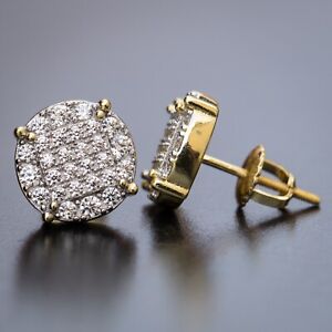 Round Shape Men's Micro Pave 14k Gold Iced Stud Earrings