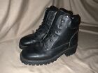 LL Bean Women's Black Leather Lace Up Combat Chunky Style Ankle Boots Size 9 W