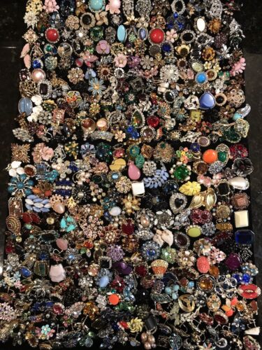 Vintage Single Rhinestone Earring Lot Of 300 Pieces Mostly Clip On DIY Crafts