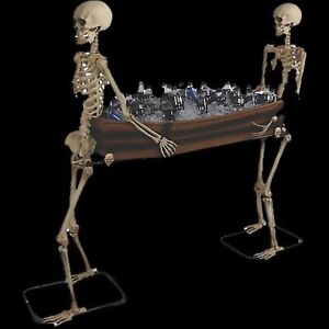Life Size Skeletal Props Holding Coffin Halloween Haunt Beverage, Candy Party !