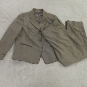 Lafayette 148 Suit Womens 16 Jacket 18 Pants Brown Wool Glen Plaid