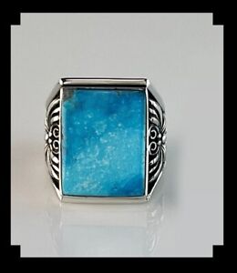 Native American Style Sterling and Blue Ridge Turquoise Men's Ring Size 11