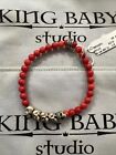 King Baby 6MM Red Coral Brad Bracelet With Skull Bridge .925