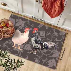 Rooster and Hen Print Soft Floor Mat 19.6x31.5 Inch Black and Gray