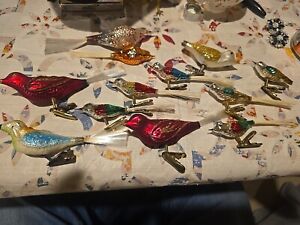 Vintage Blown Glass Clip On Bird Ornament Lot Of 12