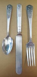 Vintage Imperial Silver Plate Childs Clown Flatware Fork, Knife and Spoon