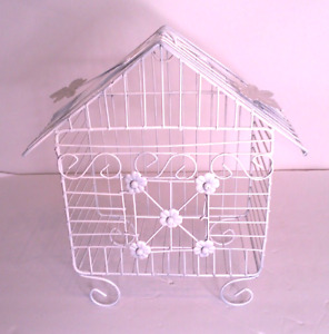 Pretty Decorative White Metal Bird Cage W/Leaves, Flowers, Door That Opens**SALE
