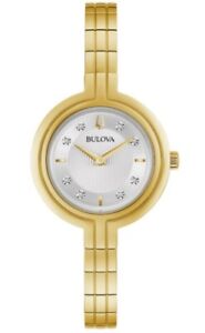 Bulova Women's Quartz Diamond Accent Markers Gold Tone Bangle Watch 30MM 97P144