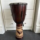 Djembe large wooden drum African carved dolphin tall dark wooden frame VGC