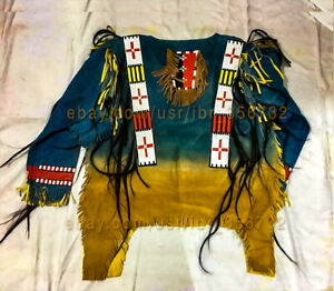 War Shirt Seeds Beads fringe suede Leather Buckskin For Men Native American