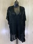 Women's Crochet Lace Up Swim Cover Up Top, One Size, Black NEW