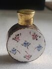 Vintage Brass Guilloche Floral Glass Purse Size Perfume Bottle 1 3/4