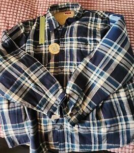 2XL Mens Blue White Plaid Flannel Sherpa Lined Button Up Jacket Wrangler 1947