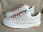 BNIB Authentic CHANEL White Calfskin with Pink Shoe Laces Sneakers 24P Size 36.5