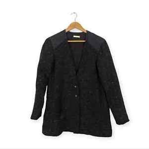 By Zoé Women Coat Black Wool Blend V-Neck Button Front Coat Size 6
