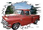 1956 Red GMC Pickup Truck a Custom Hot Rod Mountain T-Shirt 56 Muscle Car Tees