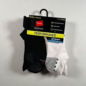Hanes Premium Men's Performance Heel Shield Socks 6pk Black/White 6-12