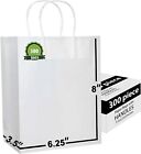 300pcs-5.25x3.25x8 White Paper Bags with handles, Gifts,Retail,Party,Wedding Bag