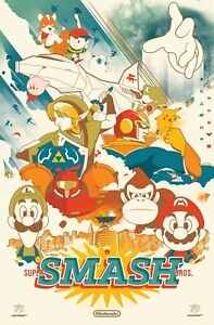 Retro Super Smash Bros Poster Canvas | Framed Art | Nintendo Classic | NEW USA
