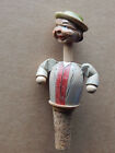 Vintage ANRI Carved Wood Bottle Stopper Mechanical Man with Moving Head and Arms
