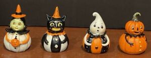 Johanna Parker Pumpkin Peeps Ghost, Witch, Cat, and Pumpkin Figurine Set of 4.
