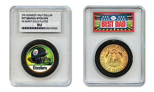 PITTSBURGH STEELERS #1 DAD Licensed NFL 24KT Gold Clad JFK Coin Slabbed Holder