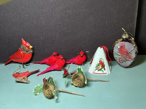 New ListingLot of 7 assorted Red Bird CARDINAL Christmas Ornaments