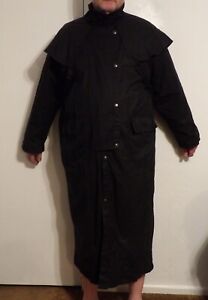 Men's XL SYDNEY OILSKIN Waxed Canvas Duster Coat AUSTRALIA Jacket Black EXCELLNT