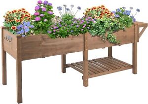 PETSCOSSET Raised Garden Bed Outdoor Wooden Elevated Garden Box with Legs, Brown