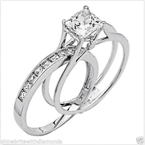 2.0 Ct Princess 14K White Gold Created Diamond 2-Piece Engagement Ring Band Set