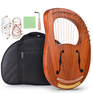 Lyre Harp 16 Metal Strings Mahogany Body with Tuning Wrench String Gig Bag Z6D4