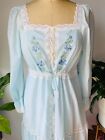 NOS VTG 70'S FRENCH MAID*BLUE LACE VICTORIAN COTTAGECORE NIGHTGOWN&PEIGNOIR*XS/S