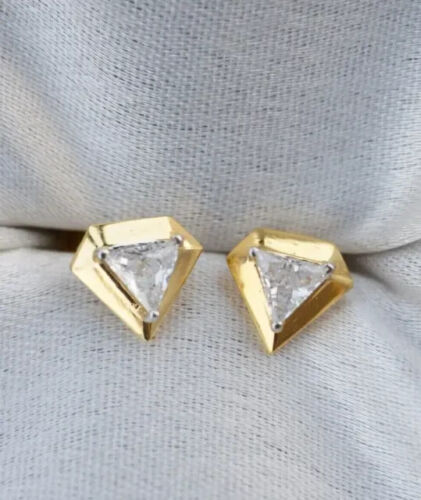 2Ct Trillion Simulated Diamond Women Pretty Stud Earrings 14k Yellow Gold Plated