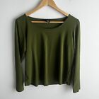 Eileen Fisher Silk Top Size Medium Green Crewneck Long Sleeve Blouse Shirt