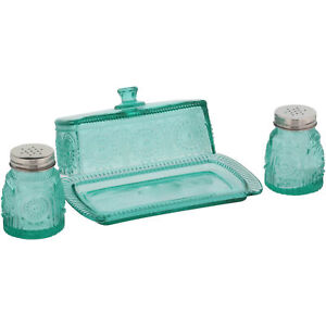 Glass Butter Dish with Salt And Pepper Shaker Set